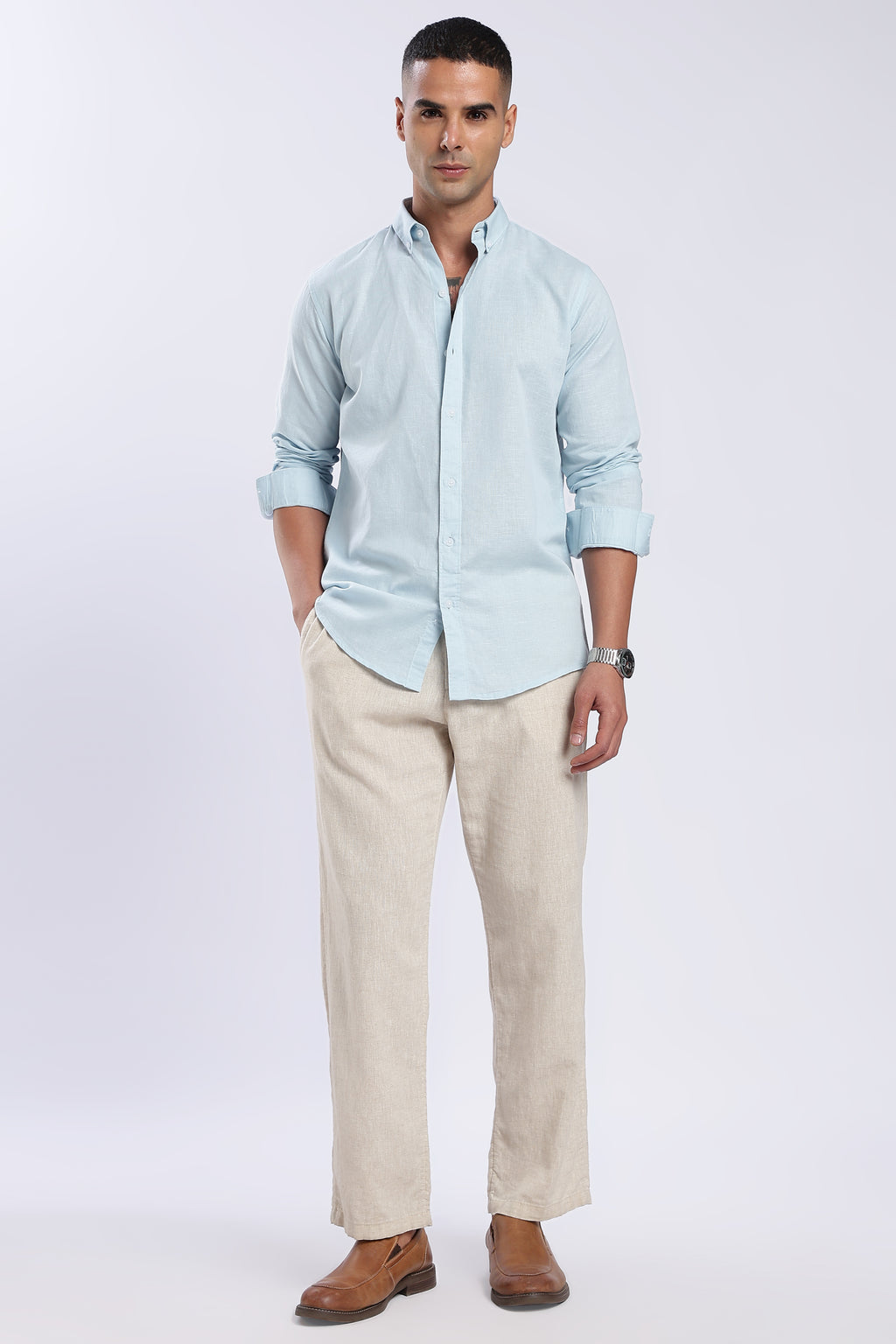 Sky blue Linen Blend Shirt