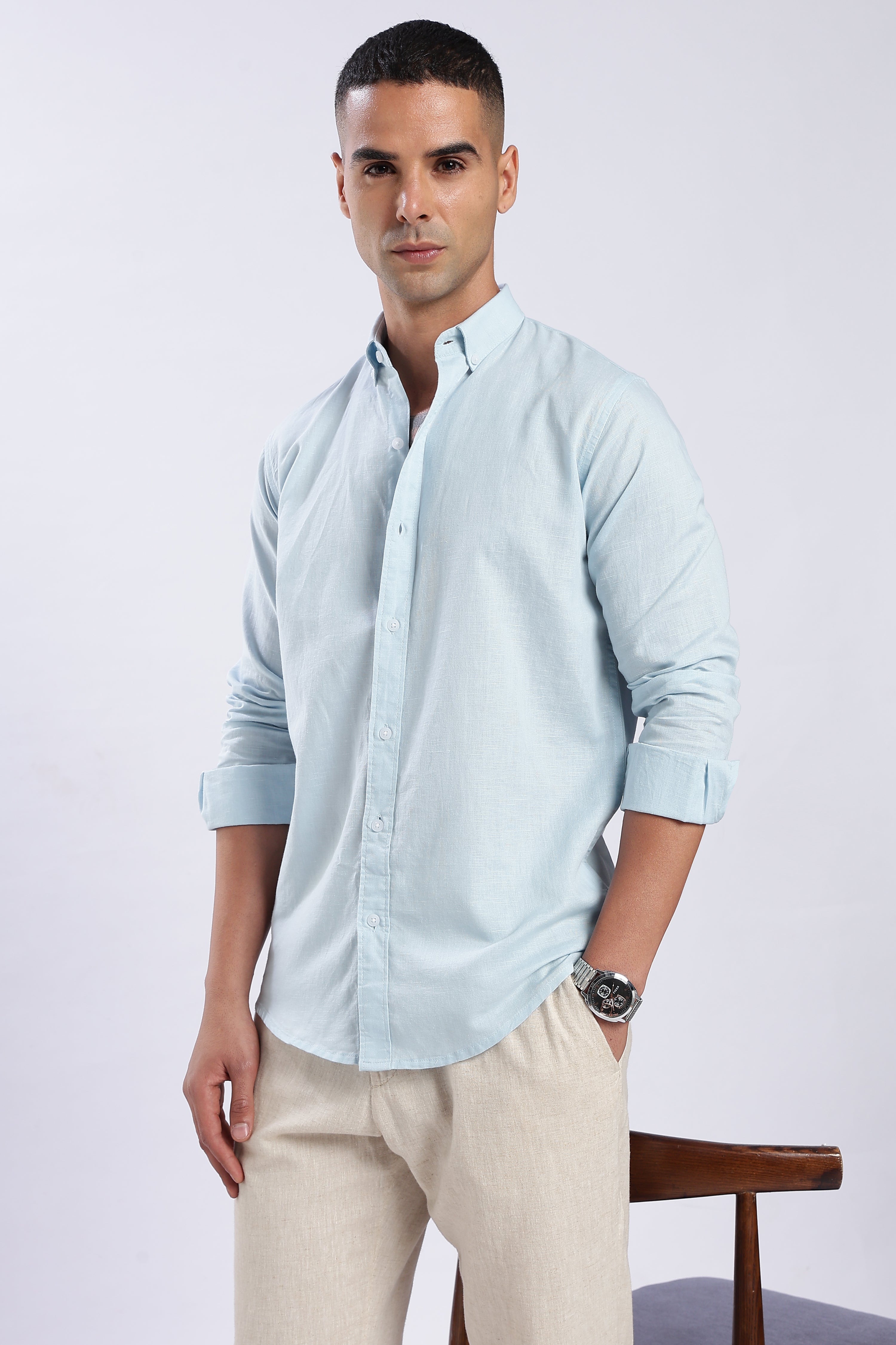Sky blue Linen Blend Shirt