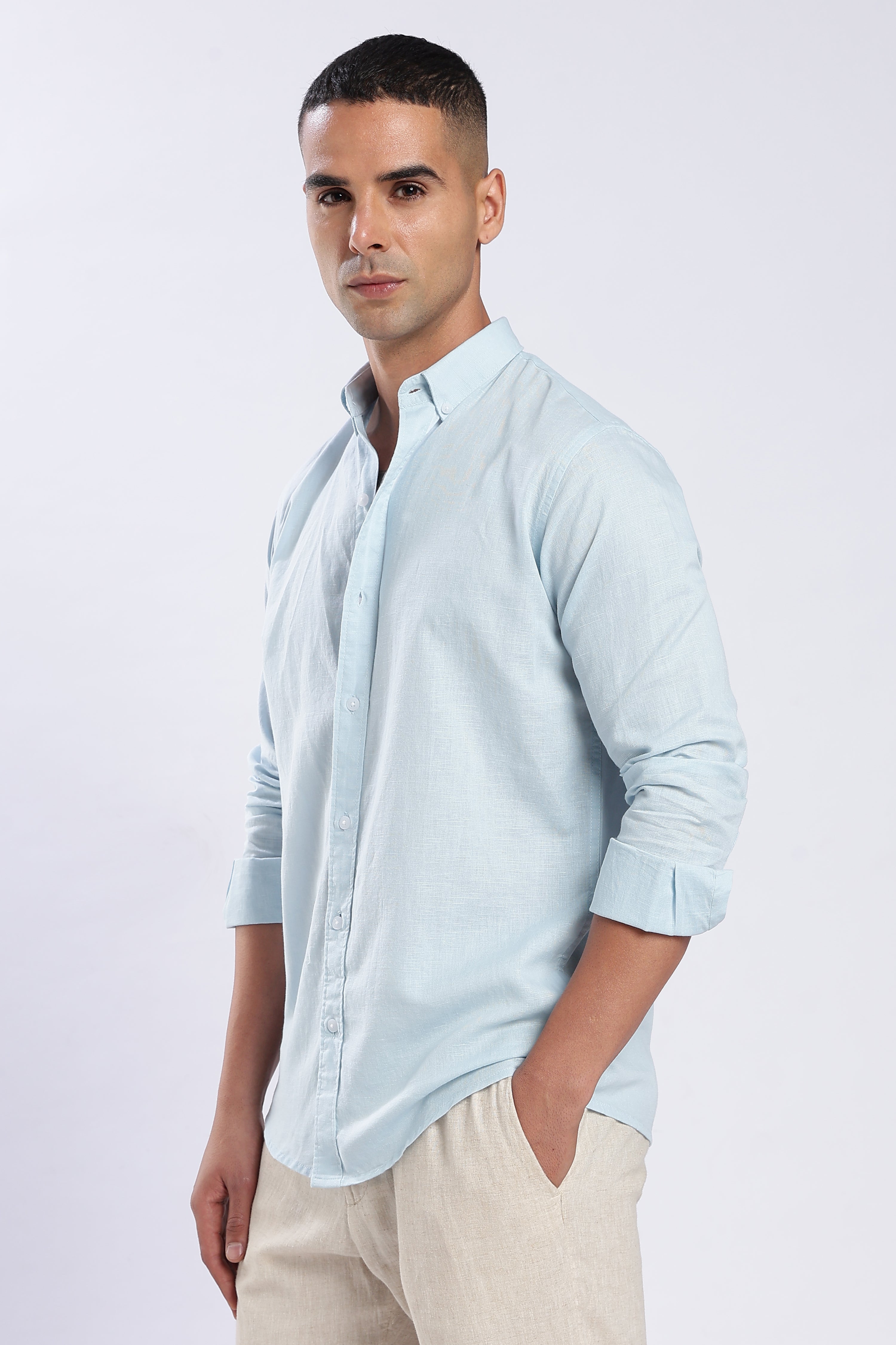 Sky blue Linen Blend Shirt