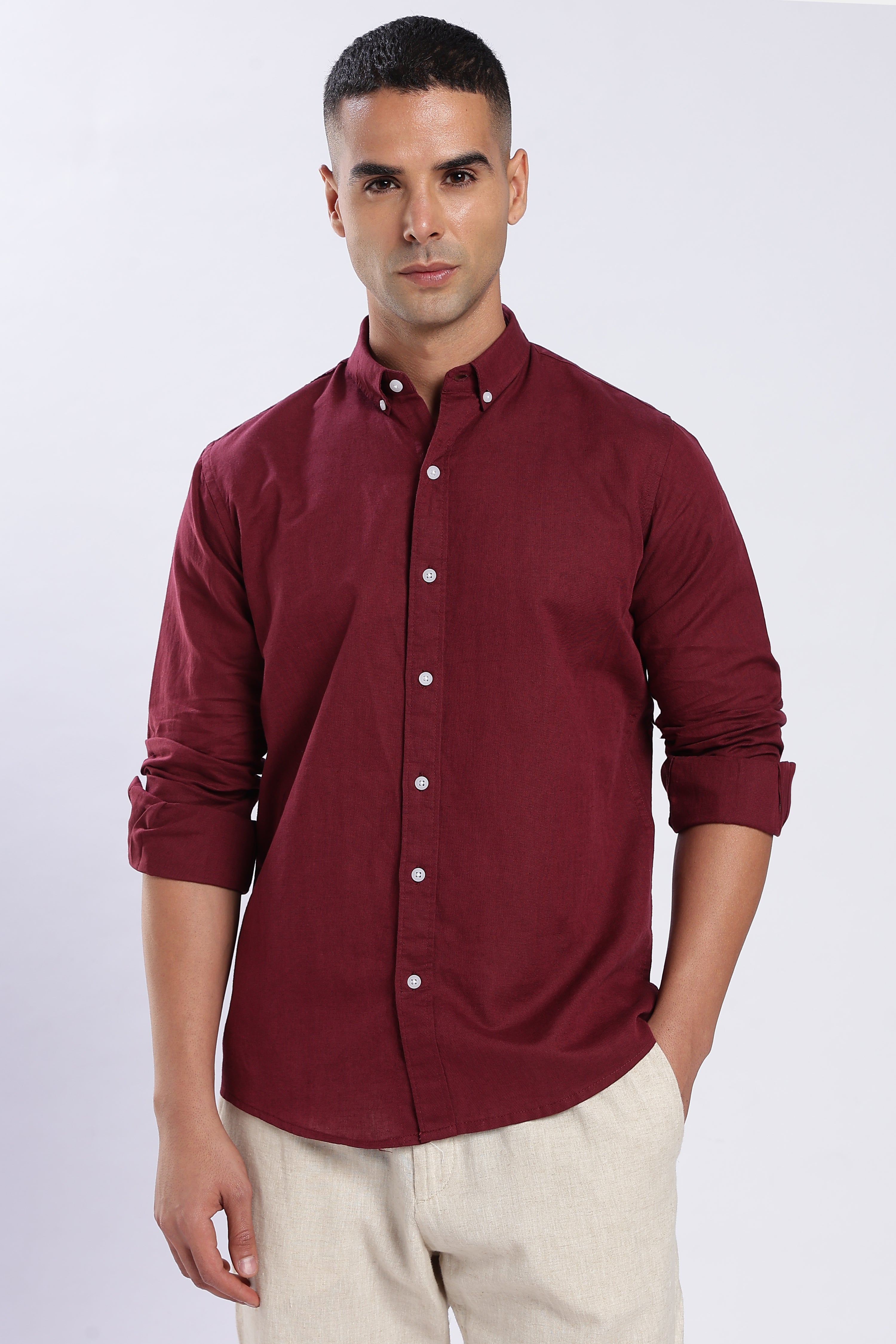 Maroon Linen Blend Shirts