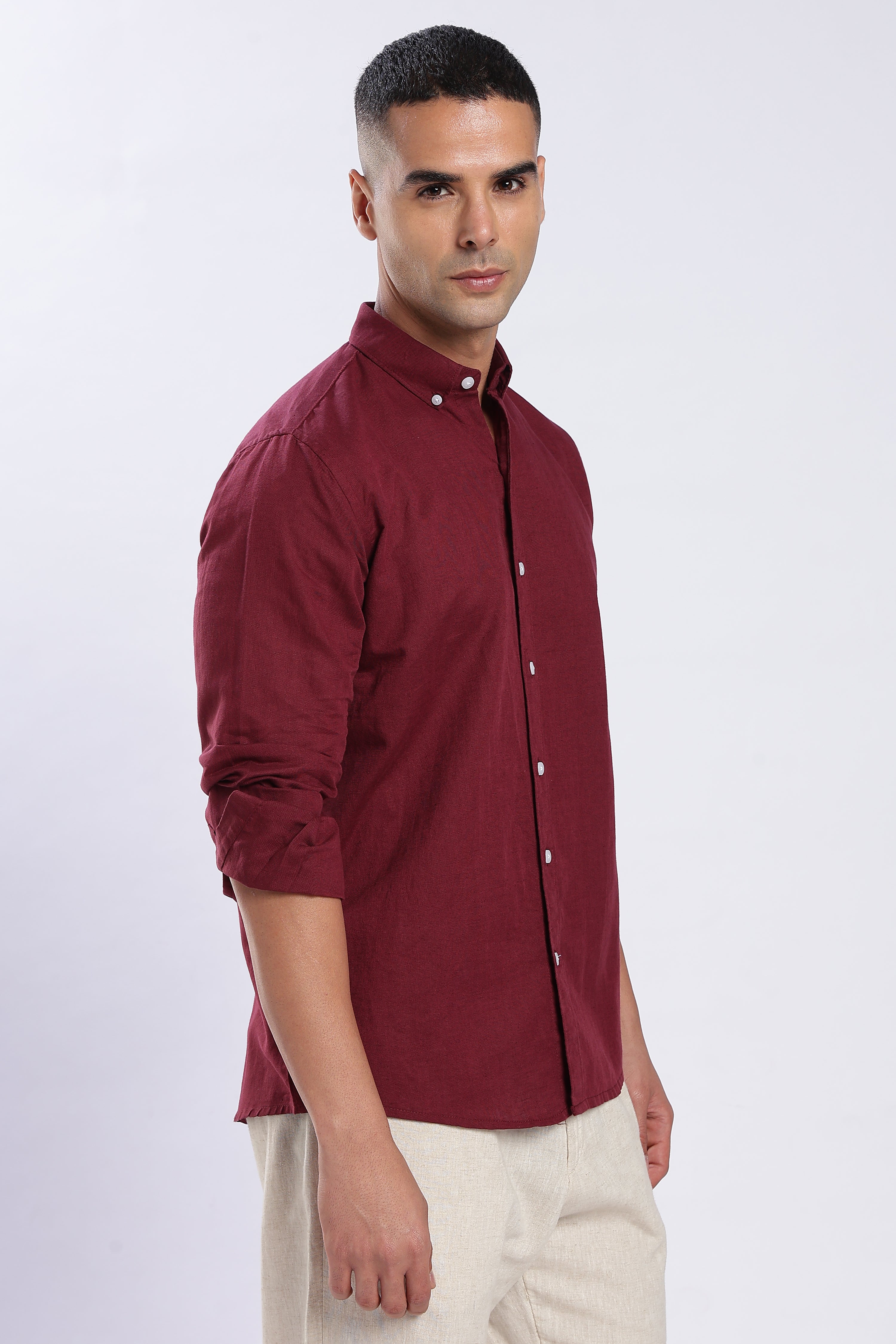Maroon Linen Blend Shirts