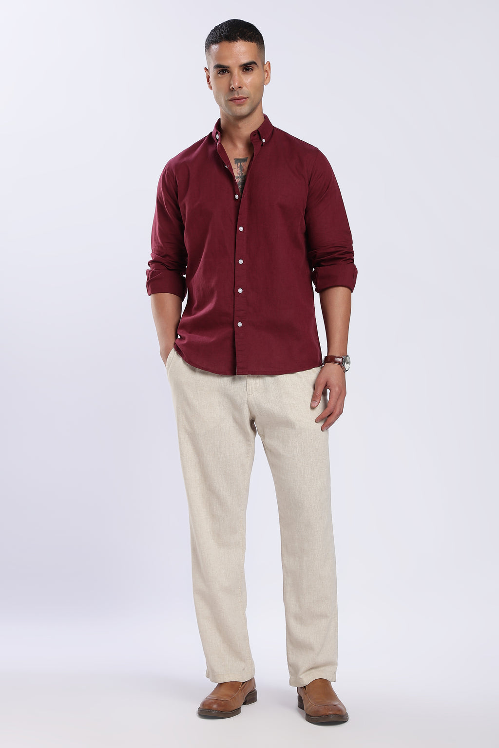 Maroon Linen Blend Shirts
