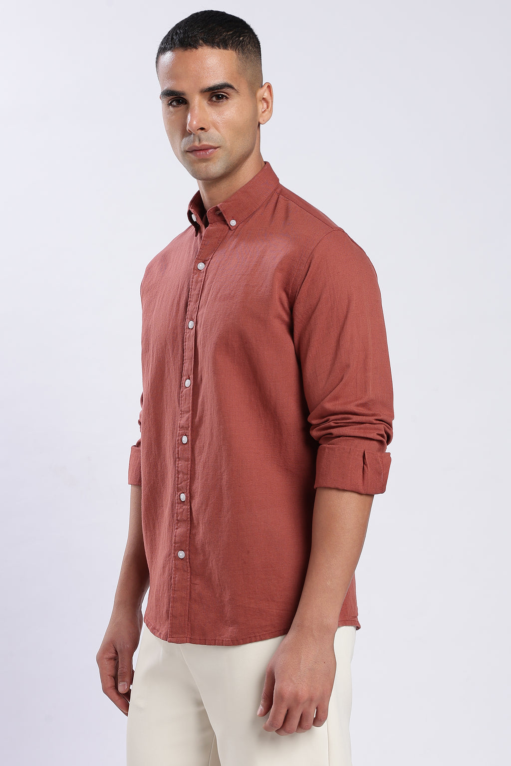 Rust Linen Blend Shirt