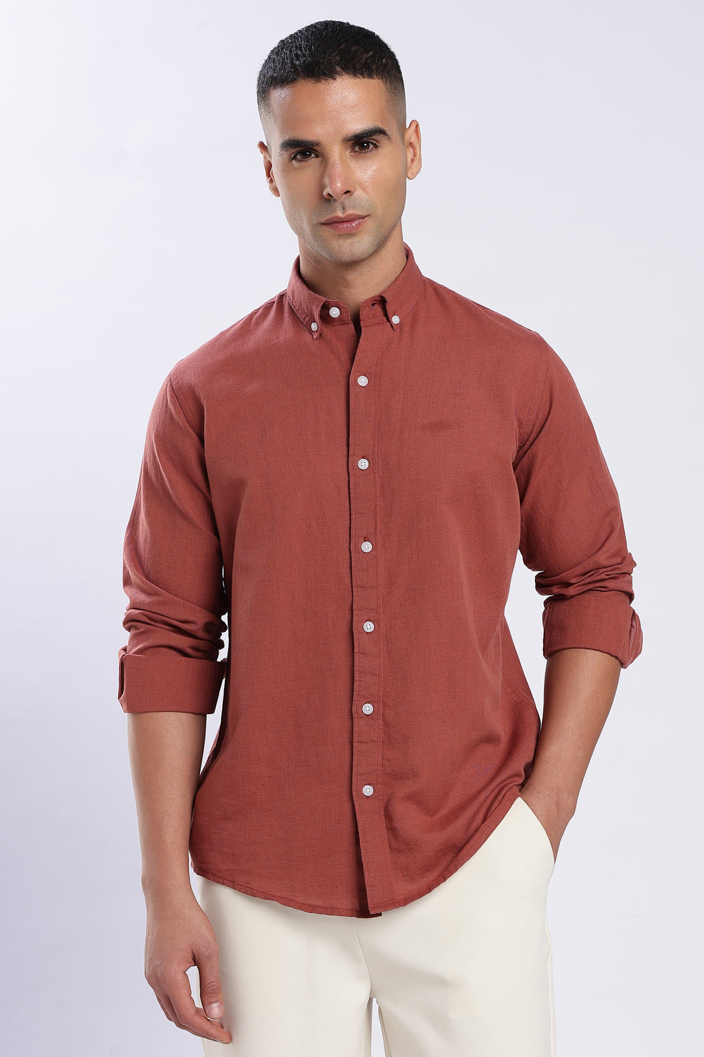 Rust Linen Blend Shirt