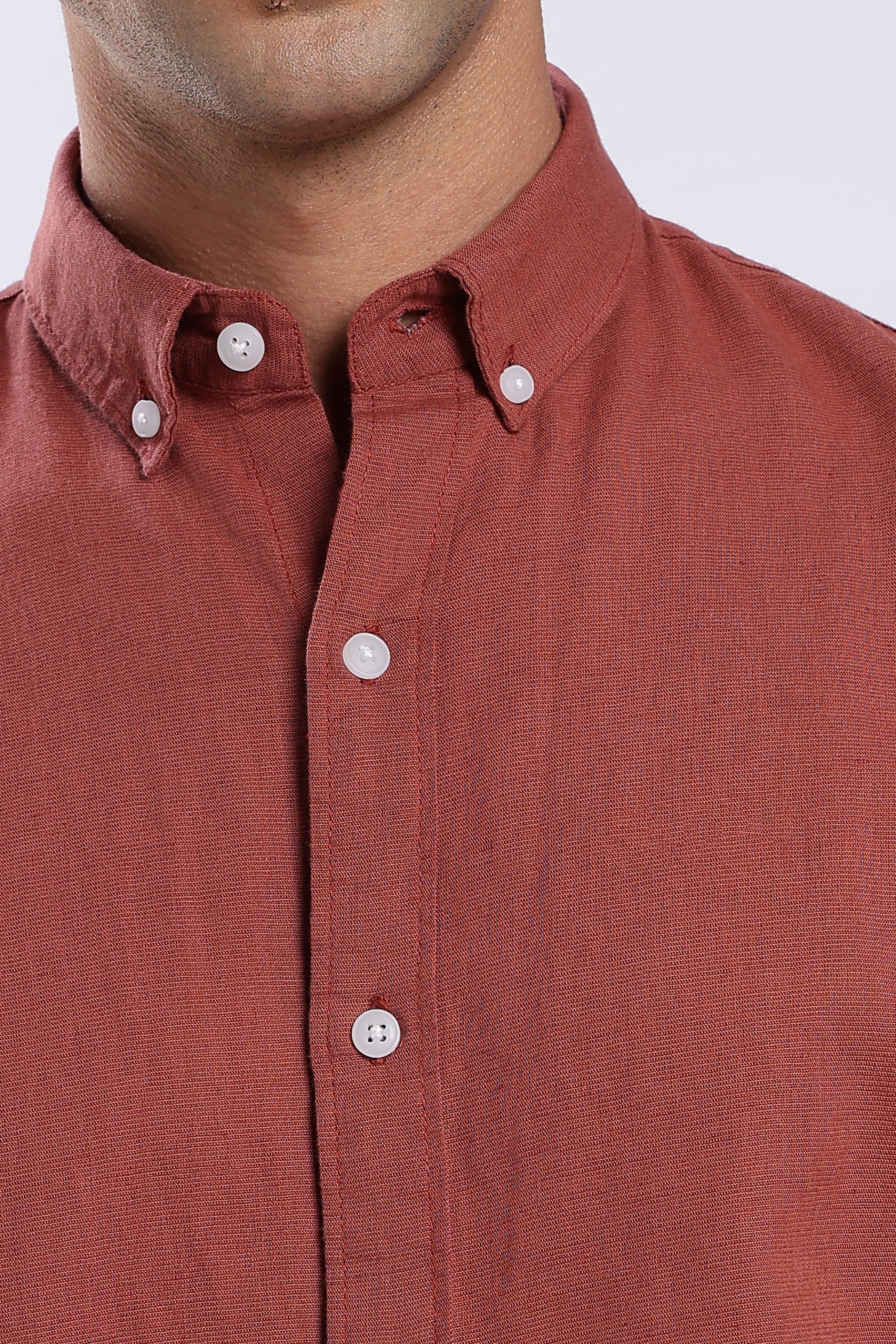 Rust Linen Blend Shirt