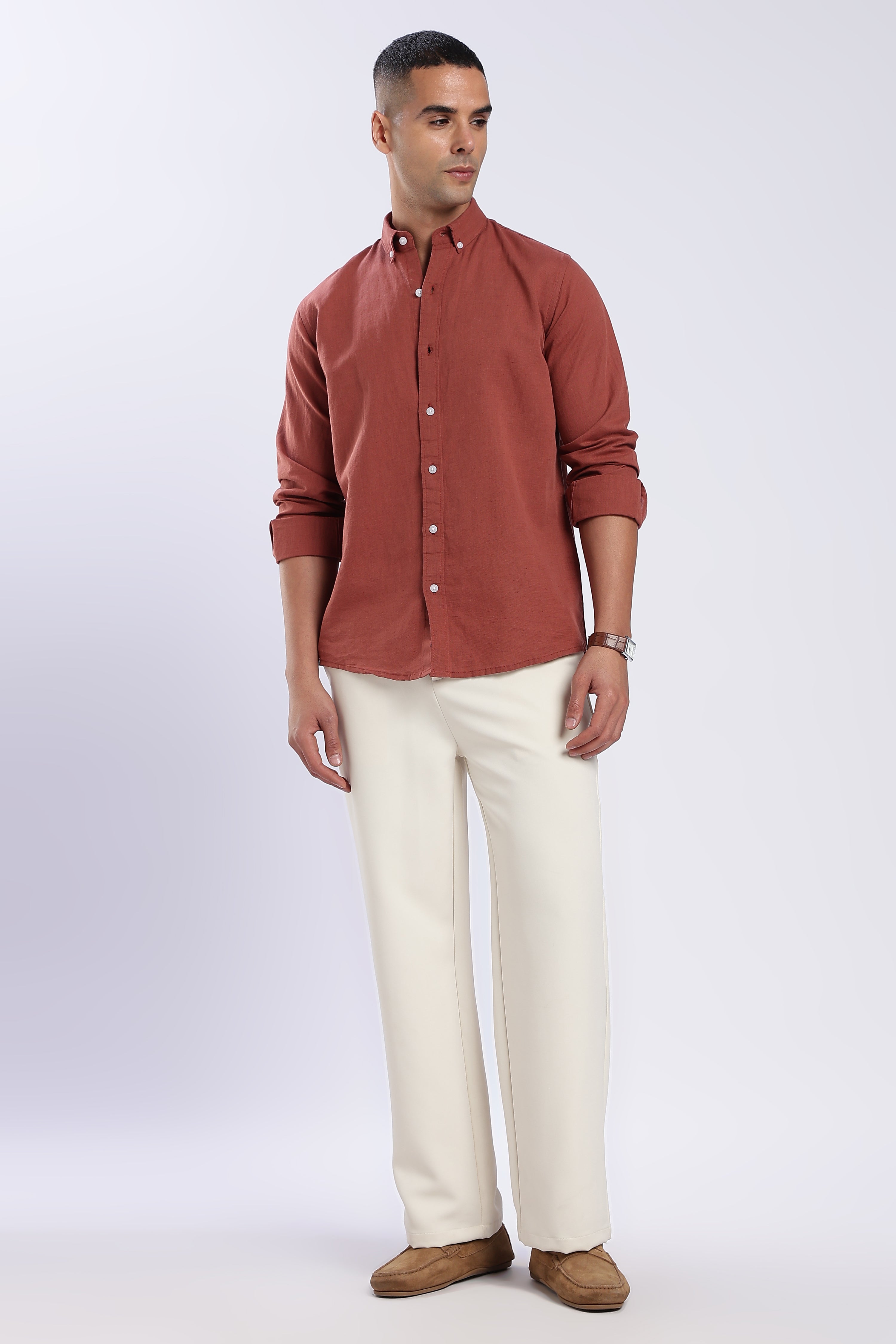Rust Linen Blend Shirt