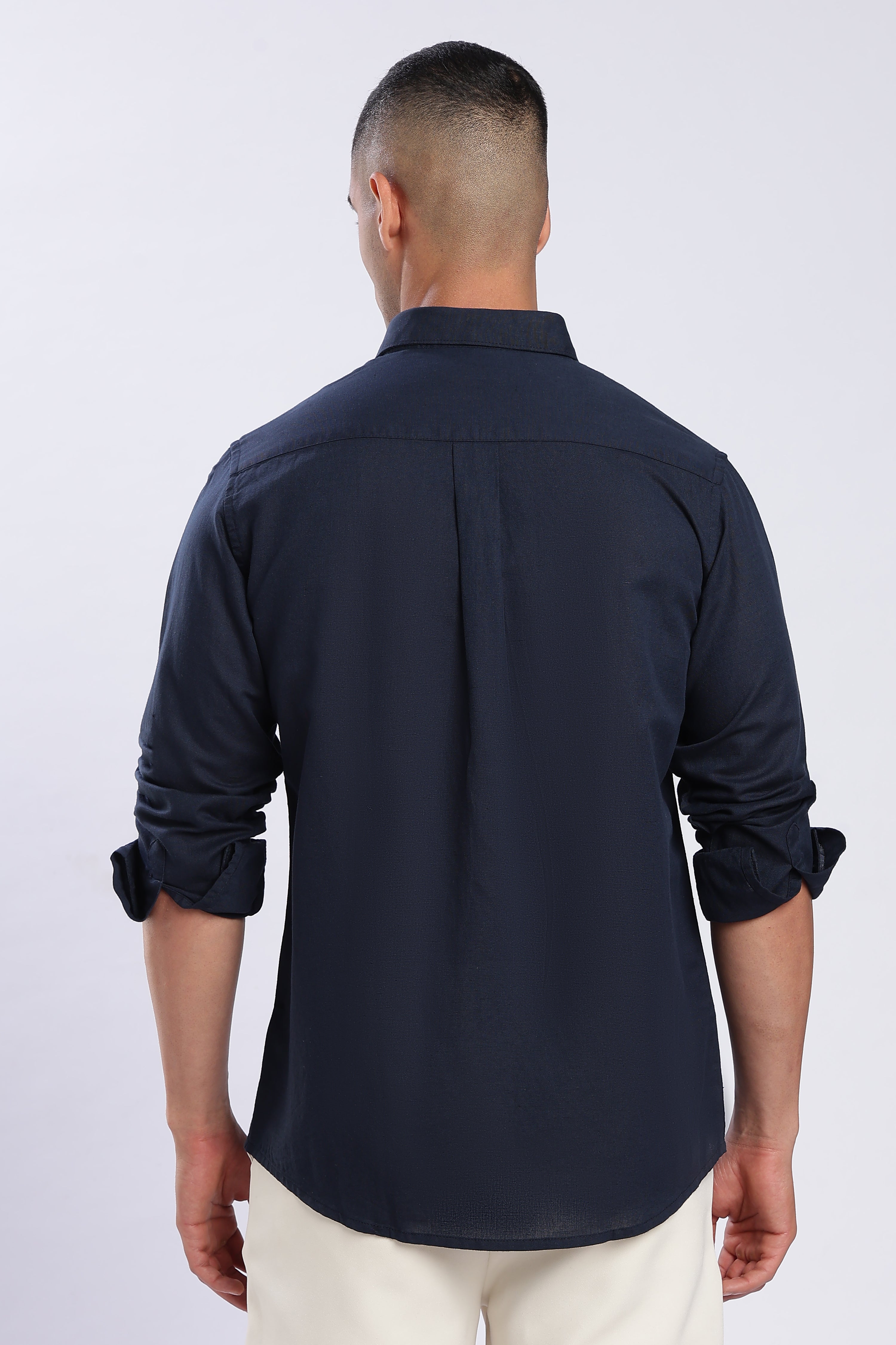 Navy Blue Linen Blend Shirt