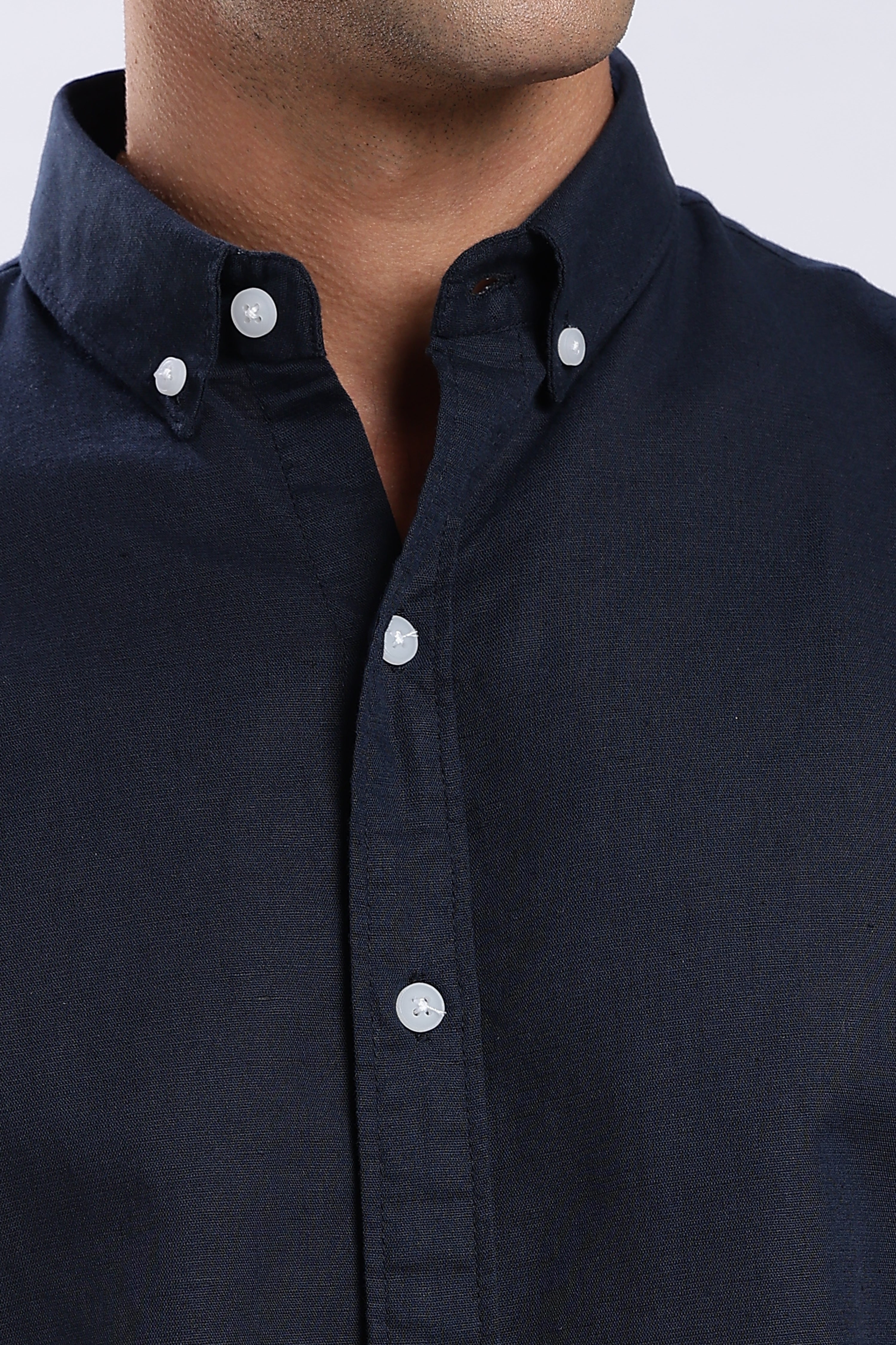 Navy Blue Linen Blend Shirt